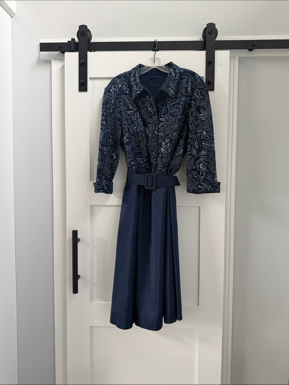 Alex Evenings Navy Floral Belted Midi Dress